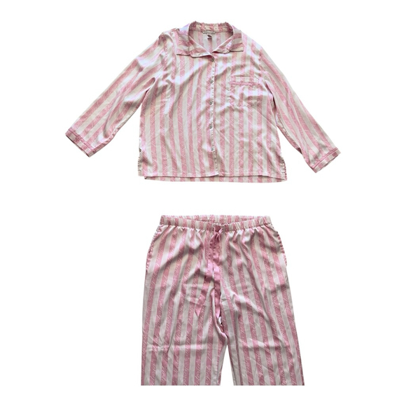 Victoria’s Secret Size XL Pink White Striped Satin Pajama Set - Picture 3 of 9